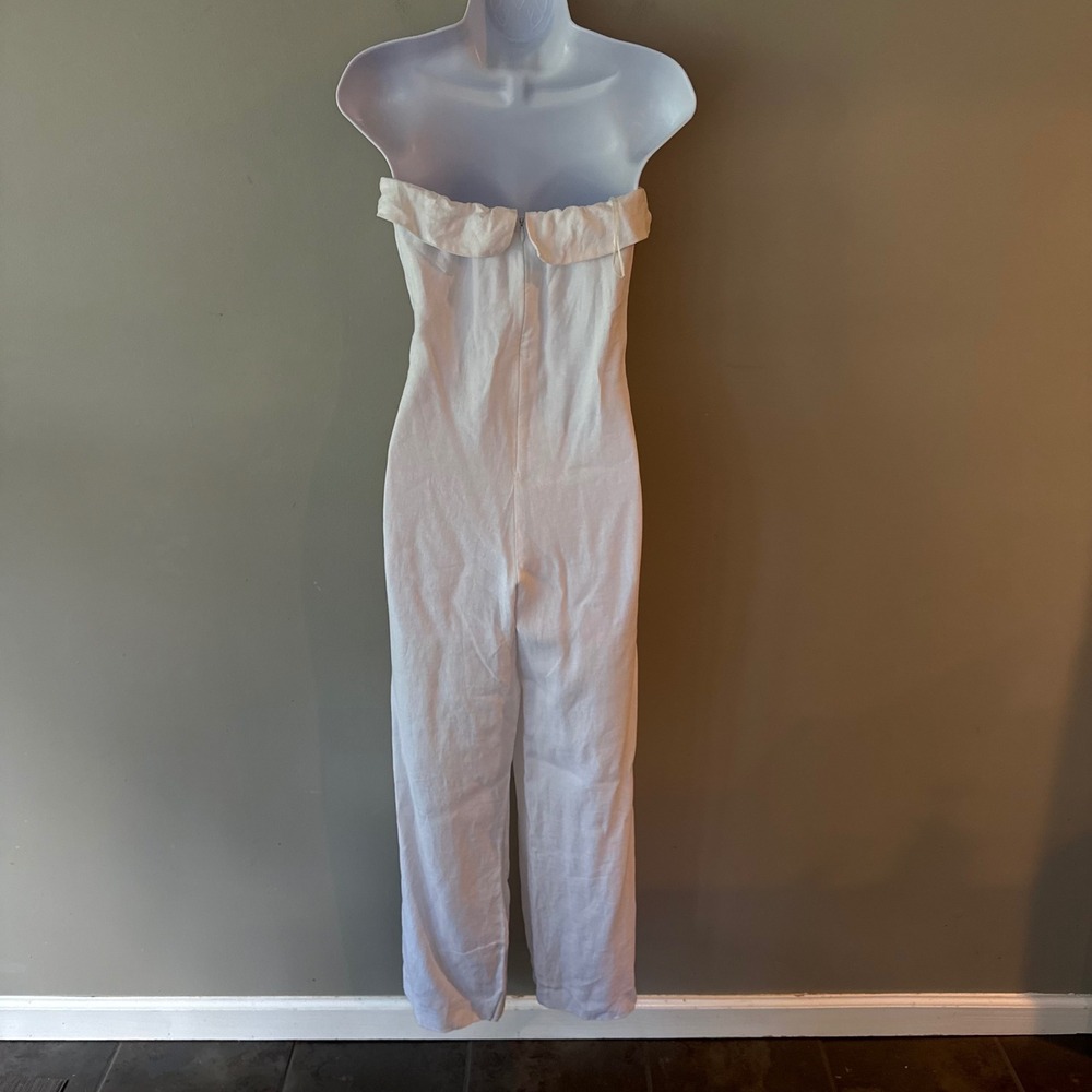 Reformation Taylor Linen Jumpsuit Strapless White Missing Belt Sz 4 Euro Summer - Picture 5 of 15